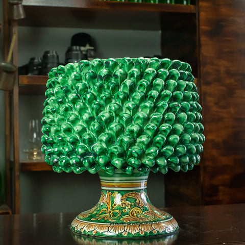 CALTAGIRONE SICILIAN CERAMIC PIGNA VASE HOLDER ORNATE GREEN 30 CM