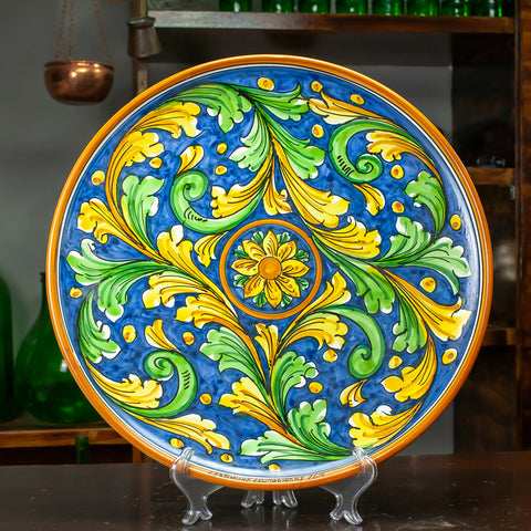 SICILIAN CERAMIC PLATE CALTAGIRONE BLUE 43 CM