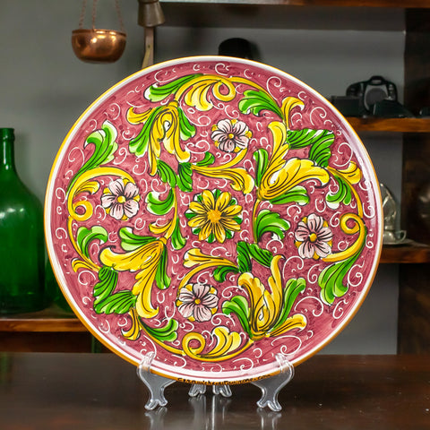 FLORAL BORDEAUX CALTAGIRONE CERAMIC PLATE CM 43