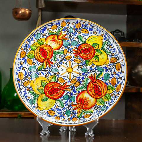 CALTAGIRONE CERAMIC PLATE WITH POMEGRANATES CM 43