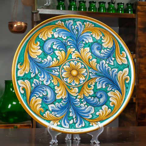 SICILIAN CERAMIC PLATE CALTAGIRONE GREEN 43 CM