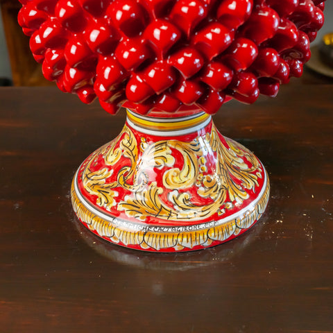 PIGNA SICILIEN CÉRAMIQUE CALTAGIRONE ROUGE DÉCORÉ CM 40