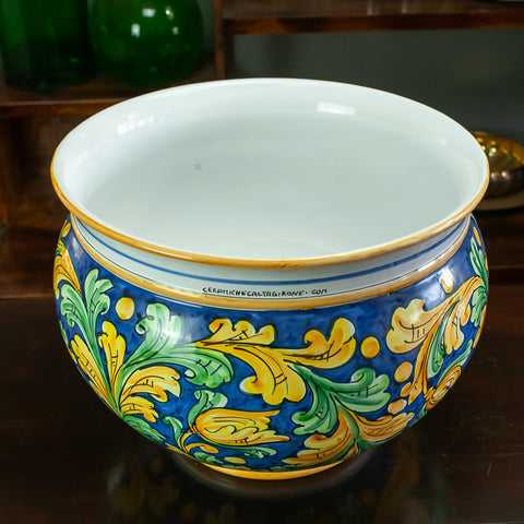 PORTE VASE CÉRAMIQUE CALTAGIRONE ORNÉ BLEU 40 CM