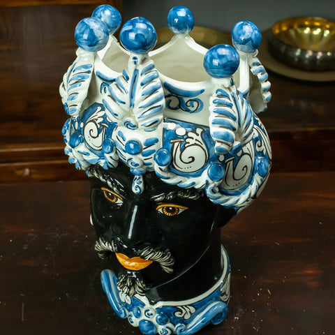 DARK BROWN SICILIAN CERAMIC CALTAGIRONE VERUS BLUE 42 CM