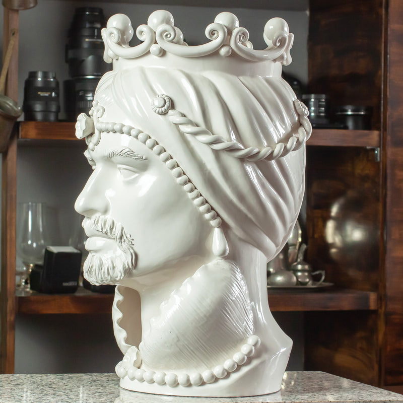 CERÁMICA SICILIANA MARRÓN OSCURO CALTAGIRONE BLANCO 50 CM