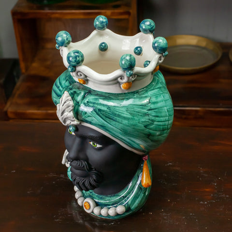 HEAD SICILIAN CERAMIC CALTAGIRONE GREEN EMERALD CM 35