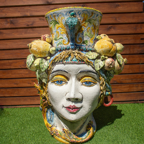 TESTA DI MORO GIARA DONNA CERAMICA SICILIANA CALTAGIRONE 85 CM