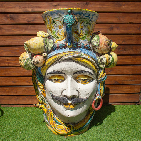 TESTA DI MORO GIARA UOMO CERAMICA SICILIANA CALTAGIRONE 85 CM