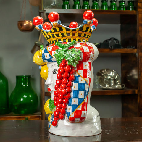 TÊTE EN CÉRAMIQUE FRUIT CALTAGIRONE SICILIENNE CM 42