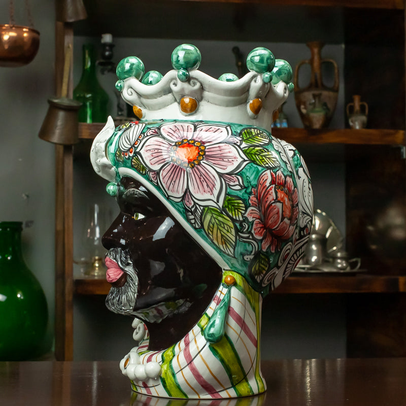 TESTA DI MORO CERAMICA SICILIANA CALTAGIRONE VERDE FIORE CM 35