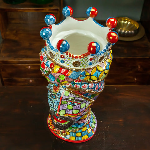 DARK BROWN SICILIAN CERAMIC CALTAGIRONE SICILY ART 50 CM