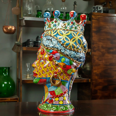 DARK BROWN SICILIAN CERAMIC CALTAGIRONE SICILY ART 50 CM