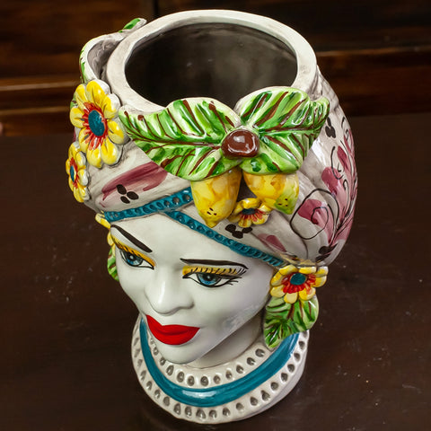 TESTE DI MORO IN CERAMICA SICILIANA DI CALTAGIRONE FRUTTA H. 28 CM