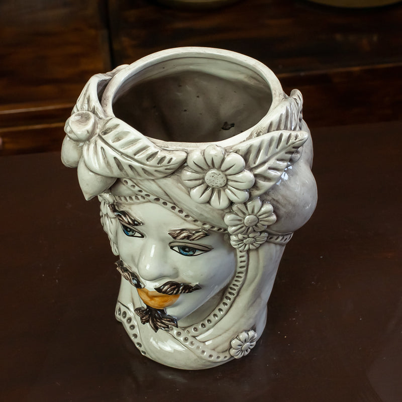 Teste di moro in ceramica siciliana Decoro Bianco Antico L. 19 X H. 27 cm