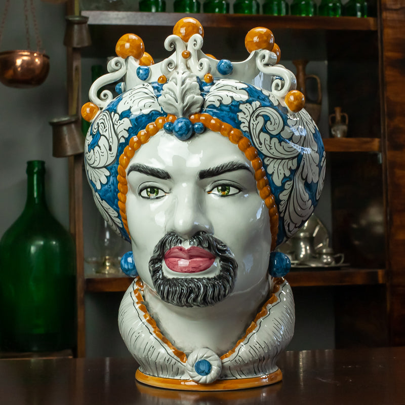 TESTA DI MORO IN CERAMICA SICILIANA DI CALTAGIRONE BLU FANTASIA 42 CM