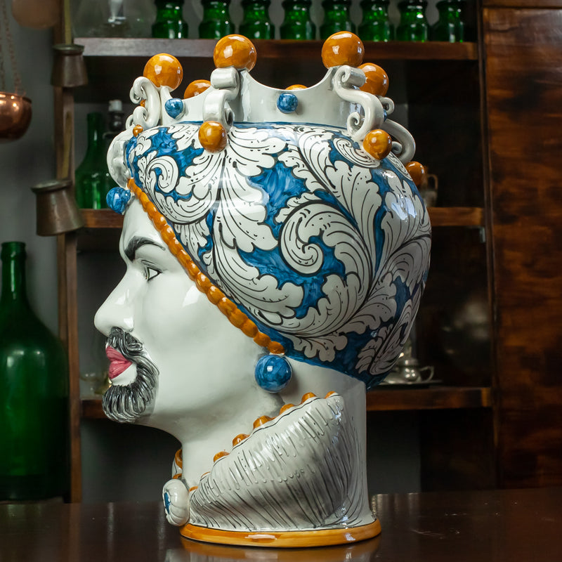 TESTA DI MORO IN CERAMICA SICILIANA DI CALTAGIRONE BLU FANTASIA 42 CM
