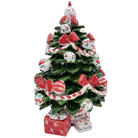SICILIAN CERAMIC CHRISTMAS TREE CALTAGIRONE RED 28 CM