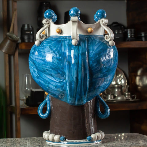 CÉRAMIQUE SICILIENNE MARRON FONCÉ CALTAGIRONE BLEU 42 CM