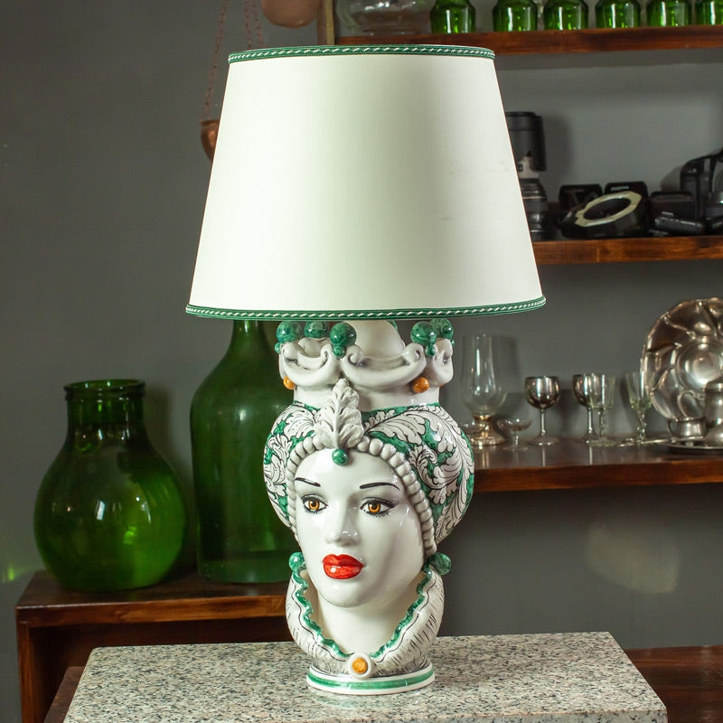 LÁMPARA DE CERÁMICA DE MUJER CALTAGIRONE VERDE CM 62