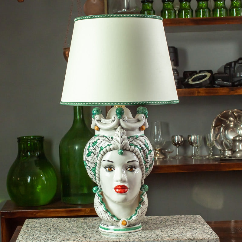 LÁMPARA DE CERÁMICA DE MUJER CALTAGIRONE VERDE CM 62