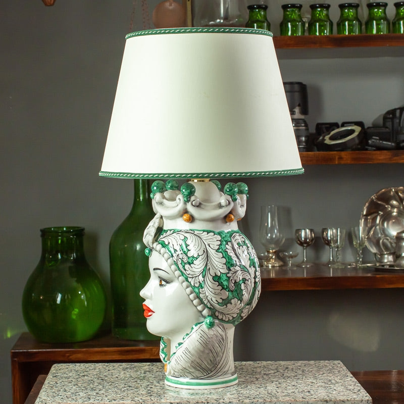 LÁMPARA DE CERÁMICA DE MUJER CALTAGIRONE VERDE CM 62