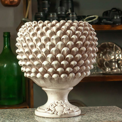 MEDIO PIGNA CERAMICA SICILIANA CALTAGIRONE BLANCO ANTIGUO 36 CM