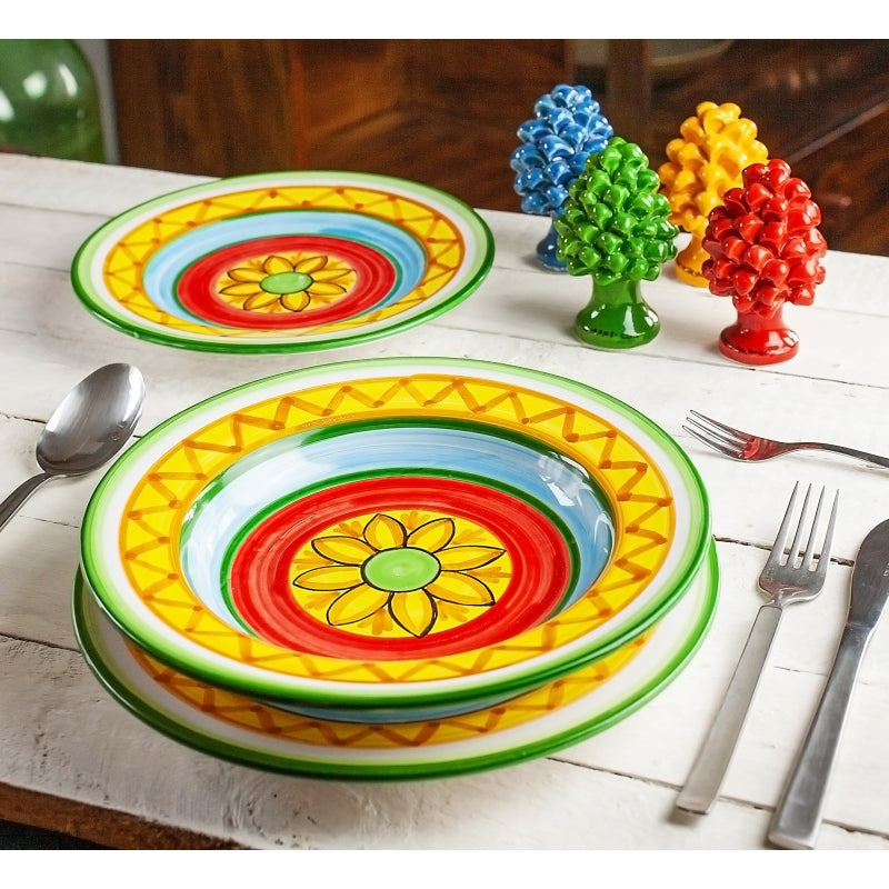 SET D'ASSIETTES EN CÉRAMIQUE SICILIENNE CALTAGIRONE FIORE - 3 PIÈCES