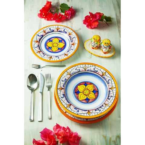 SICILIAN CERAMIC PLATES SET CALTAGIRONE YELLOW FLOWER - 3 PIECES