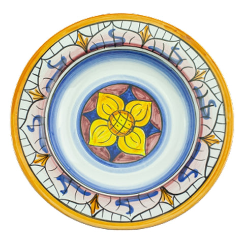 SICILIAN CERAMIC PLATES SET CALTAGIRONE YELLOW FLOWER - 3 PIECES