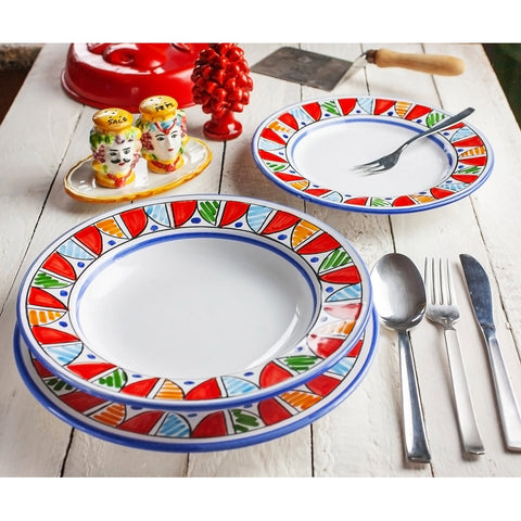 SICILIAN CERAMIC CALTAGIRONE MULTICOLOR PLATE SET - 3 PIECES