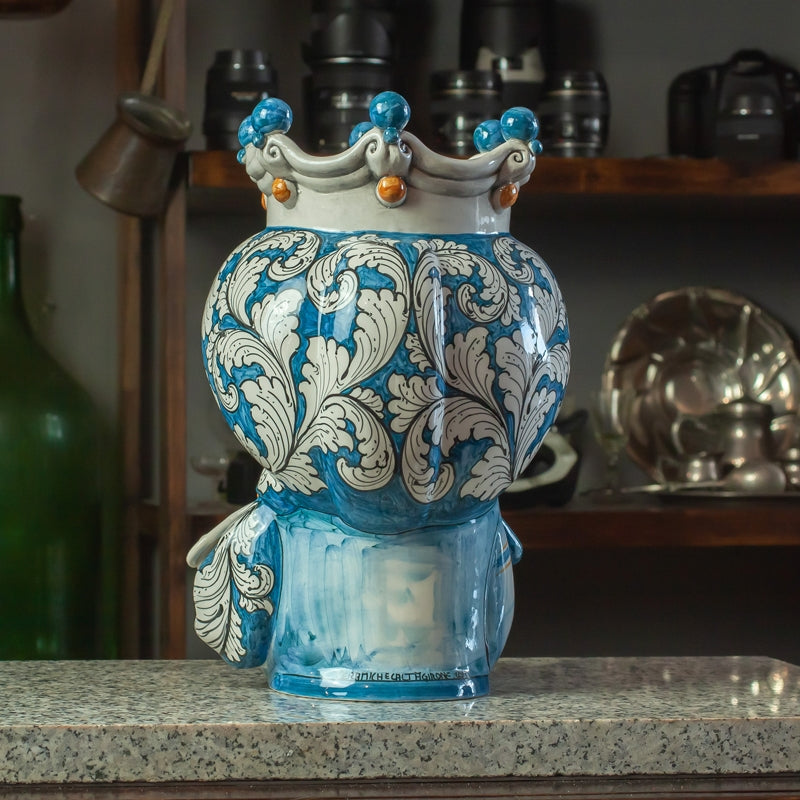 CALTAGIRONE BLUE FLORAL SIZILIANISCHER KERAMIKKOPF CM 35