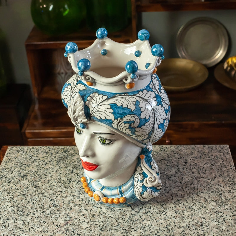 CALTAGIRONE BLUE FLORAL SIZILIANISCHER KERAMIKKOPF CM 35