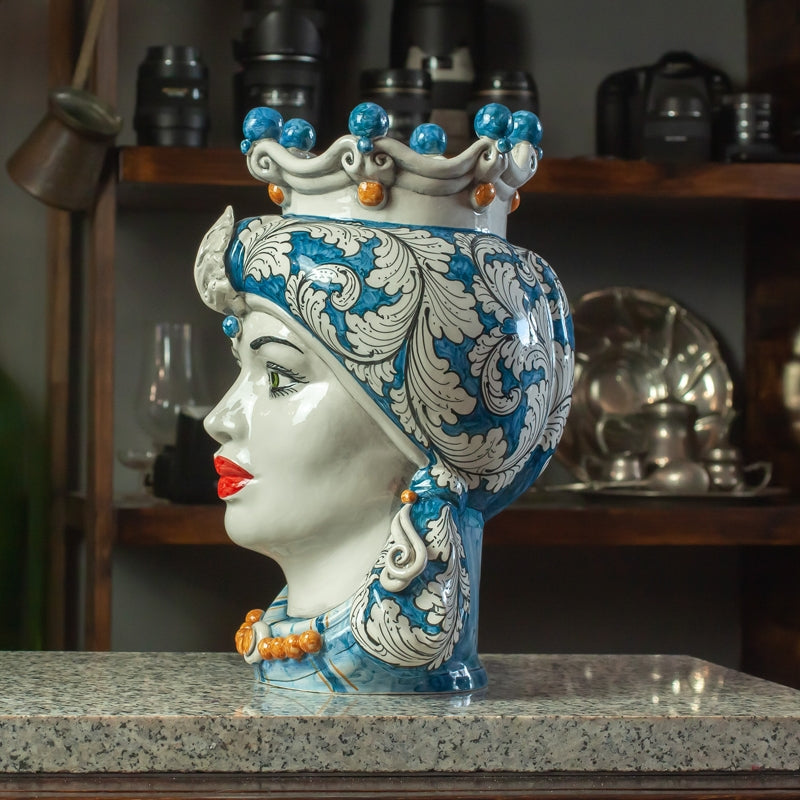 CALTAGIRONE BLUE FLORAL SIZILIANISCHER KERAMIKKOPF CM 35