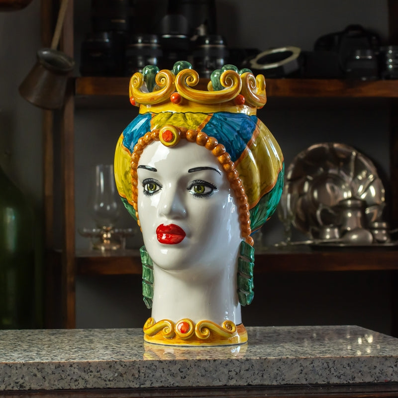 TESTA DI MORO CERAMICA SICILIANA CALTAGIRONE MULTICOLOR CM 35