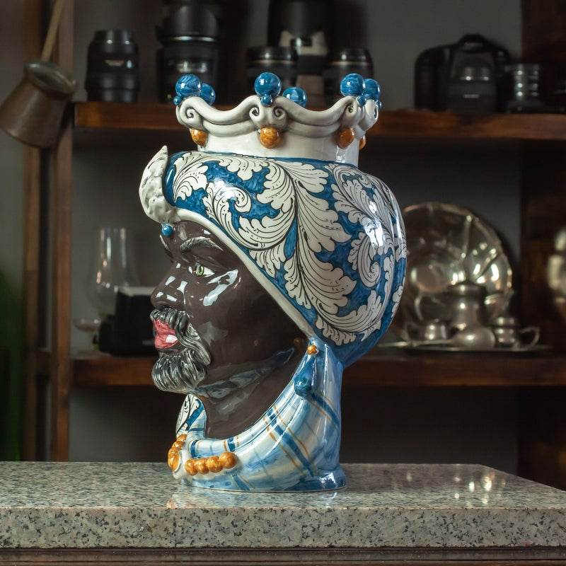 CALTAGIRONE BLUE FLORAL SIZILIANISCHER KERAMIKKOPF CM 35