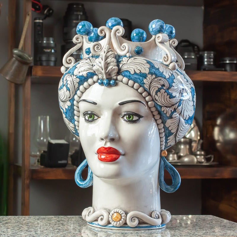 ТЕМНО-КОРИЧНЕВЫЙ SICILIAN CERAMIC CALTAGIRONE BLUE FLORAL CM 42