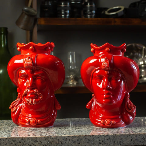 CABEZA DE CERÁMICA SICILIA CALTAGIRONE ROJA CON TURBANTE CM 23