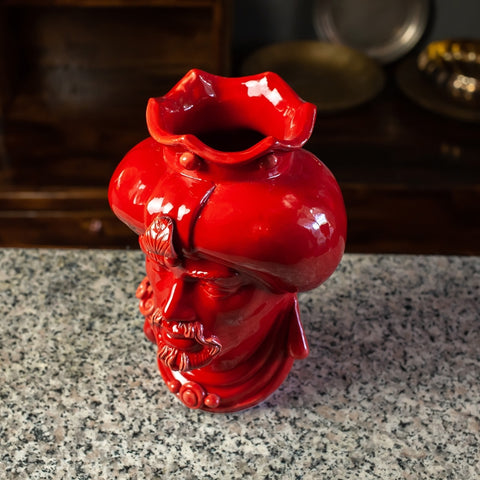 CABEZA DE CERÁMICA SICILIA CALTAGIRONE ROJA CON TURBANTE CM 23