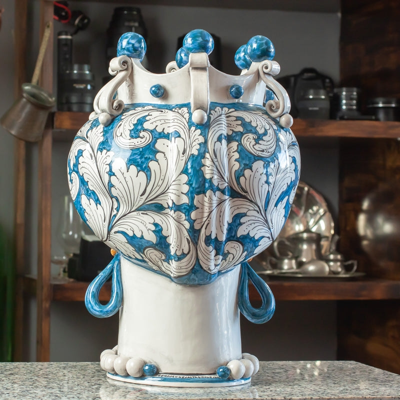 ТЕМНО-КОРИЧНЕВЫЙ SICILIAN CERAMIC CALTAGIRONE BLUE FLORAL CM 42