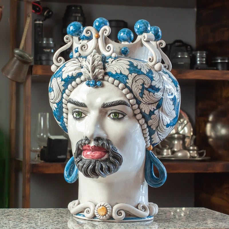 ТЕМНО-КОРИЧНЕВЫЙ SICILIAN CERAMIC CALTAGIRONE BLUE FLORAL CM 42