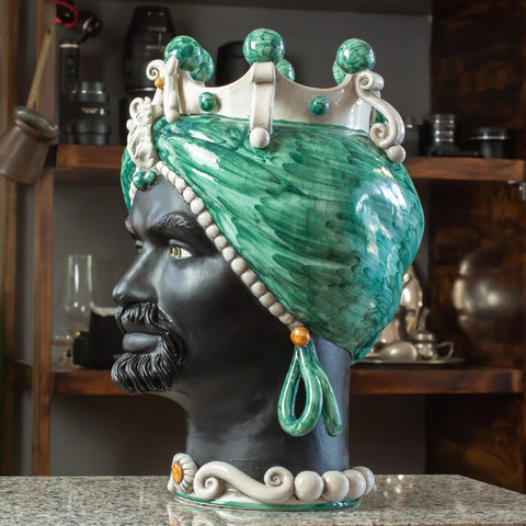 CÉRAMIQUE SICILIENNE BRUN FONCÉ CALTAGIRONE VERT ÉMERAUDE CM 42