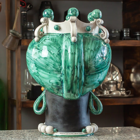 CÉRAMIQUE SICILIENNE BRUN FONCÉ CALTAGIRONE VERT ÉMERAUDE CM 42