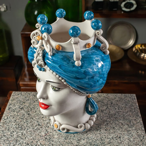 CERÁMICA SICILIANA MARRÓN OSCURO CALTAGIRONE AZUL 42 CM