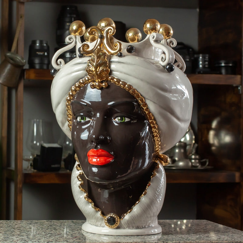 FACE OR CALTAGIRONE CÉRAMIQUE SICILIENNE BRUN FONCÉ NOIR CM 42