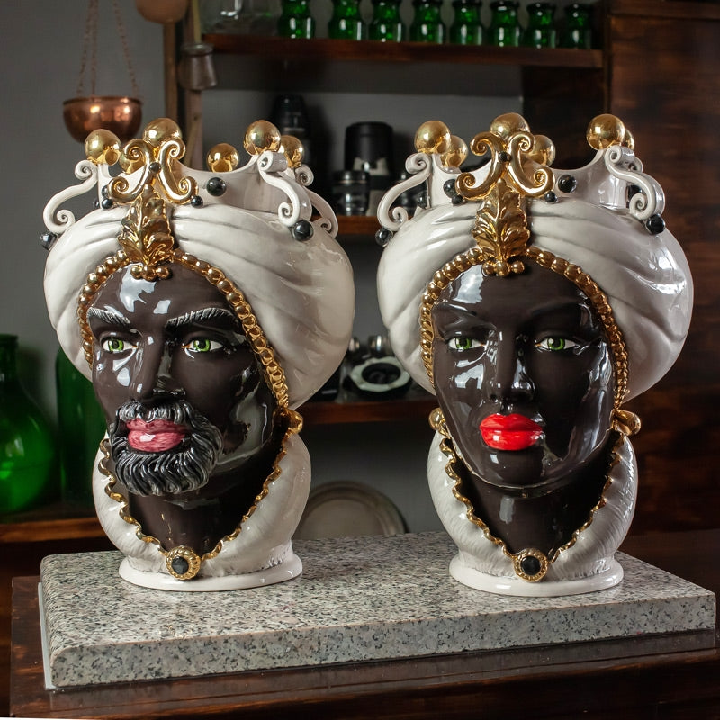 FACE OR CALTAGIRONE CÉRAMIQUE SICILIENNE BRUN FONCÉ NOIR CM 42