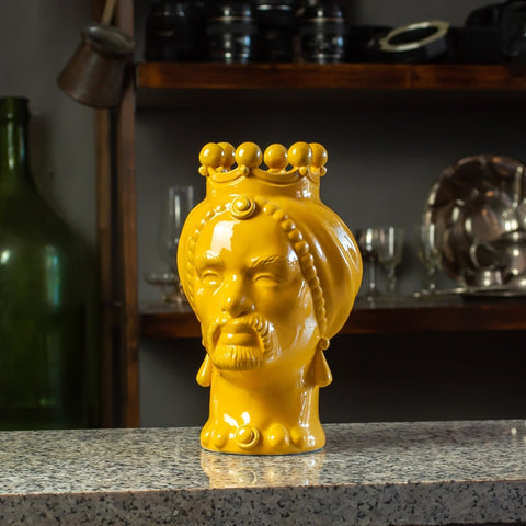 SICILIAN CERAMIC HEAD CALTAGIRONE YELLOW 23 CM