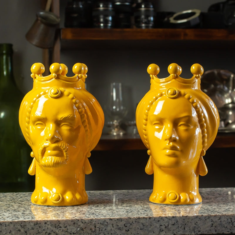 TESTA CERAMICA SICILIANA CALTAGIRONE GIALLO 23 CM