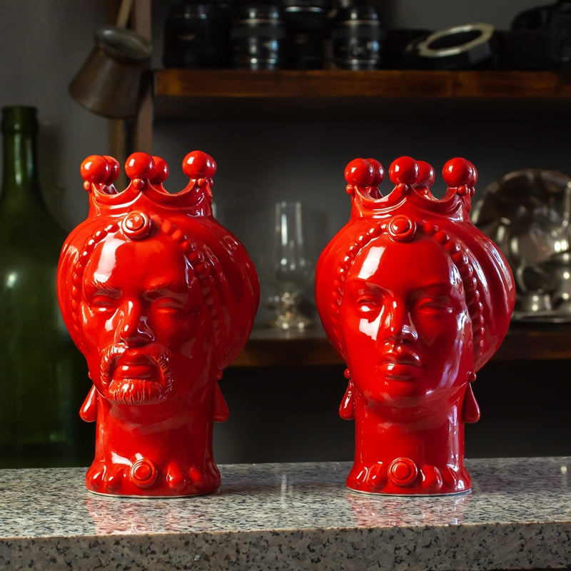 TESTA DI MORO CERAMICA SICILIANA CALTAGIRONE ROSSO CM 23