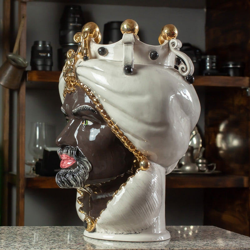 FACE OR CALTAGIRONE CÉRAMIQUE SICILIENNE BRUN FONCÉ NOIR CM 42